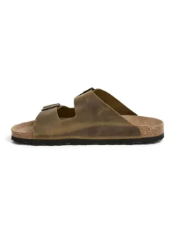 Leder-Pantoletten in Khaki>BABUNKERS Family Sale