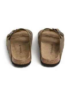 Leder-Pantoletten in Khaki><noscript><img width=