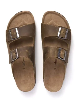 Leder-Pantoletten in Khaki><noscript><img width=