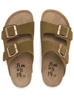 billowy Clogs & Pantoletten·Pantoletten^Leder-Pantoletten in Khaki