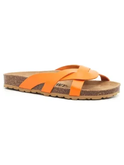 Leder-Pantoletten in Orange>billowy