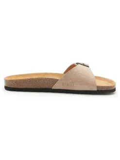 Leder-Pantoletten in Taupe><noscript><img width=