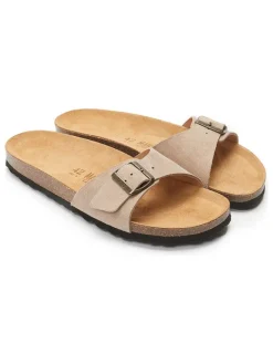 Leder-Pantoletten in Taupe><noscript><img width=