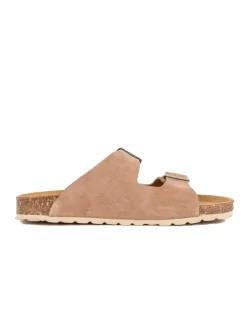 Leder-Pantoletten in Taupe><noscript><img width=