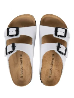 Leder-Pantoletten in Weiß><noscript><img width=