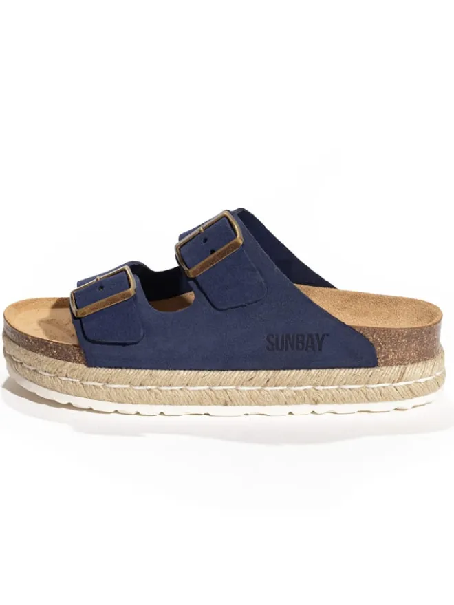 Leder-Pantoletten "Orange" in Dunkelblau>Sunbay New
