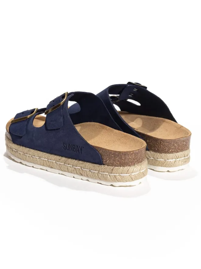 Leder-Pantoletten "Orange" in Dunkelblau>Sunbay New