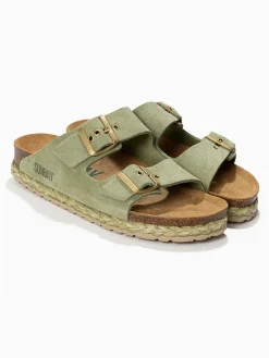 Leder-Pantoletten "Trefle" in Khaki>Sunbay Sale