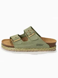Leder-Pantoletten "Trefle" in Khaki>Sunbay Sale