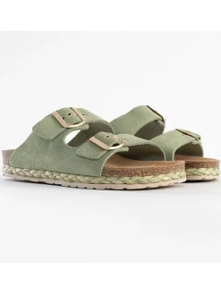 Sunbay Clogs & Pantoletten^Leder-Pantoletten "Trefle" in Hellgrün