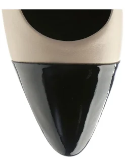 Leder-Pumps in Beige/ Schwarz><noscript><img width=