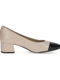 Leder-Pumps in Beige/ Schwarz><noscript><img width=