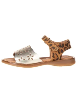 Leder-Sandalen in Braun/ Gold>POM POM