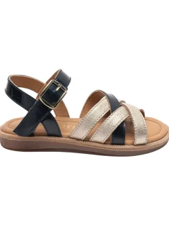 bisgaard Sandalen·Sandalen^Leder-Sandalen in Gold/ Dunkelblau