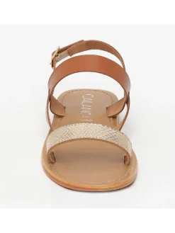CALANK Sandalen^Leder-Sandalen in Hellbraun/ Gold