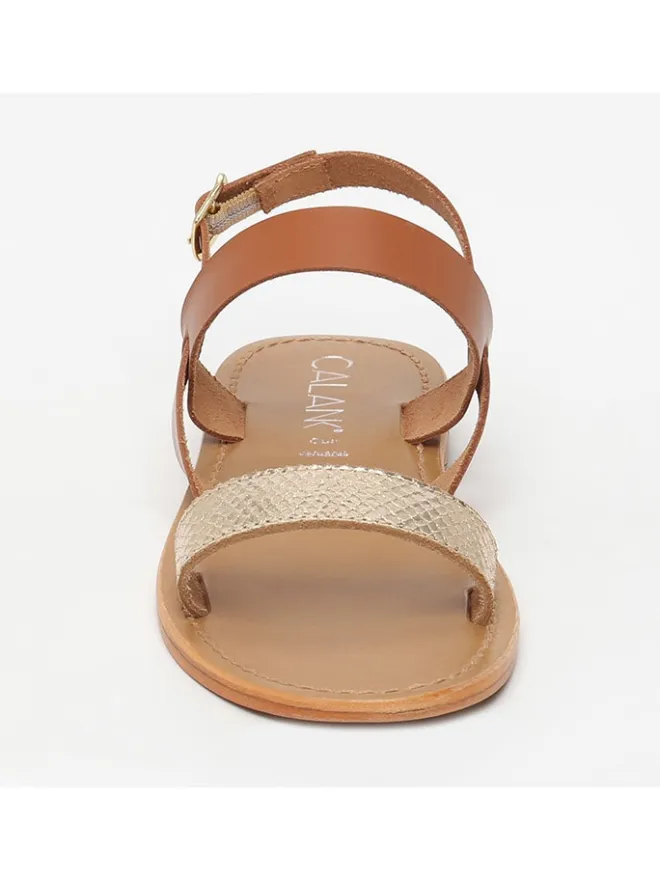 CALANK Sandalen^Leder-Sandalen in Hellbraun/ Gold
