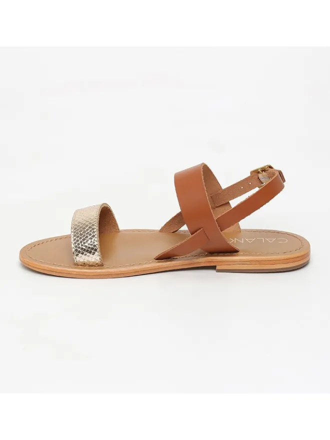 CALANK Sandalen^Leder-Sandalen in Hellbraun/ Gold