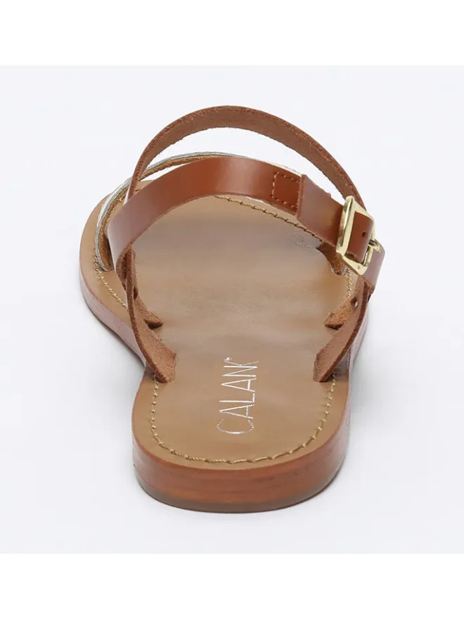 CALANK Sandalen^Leder-Sandalen in Hellbraun/ Gold