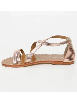 Leder-Sandalen in Rosegold><noscript><img width=