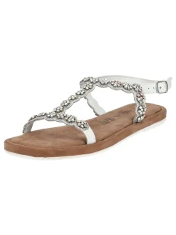Leder-Sandalen in Silber/ Weiß>Lazamani