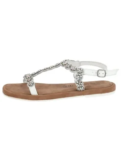 Leder-Sandalen in Silber/ Weiß>Lazamani