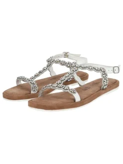 Leder-Sandalen in Silber/ Weiß><noscript><img width=