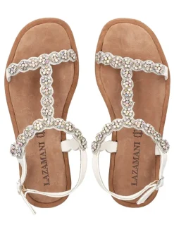 Leder-Sandalen in Silber/ Weiß><noscript><img width=