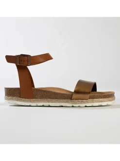 Leder-Sandalen "Junin" in Hellbraun/ Gold>BACKSUN Online