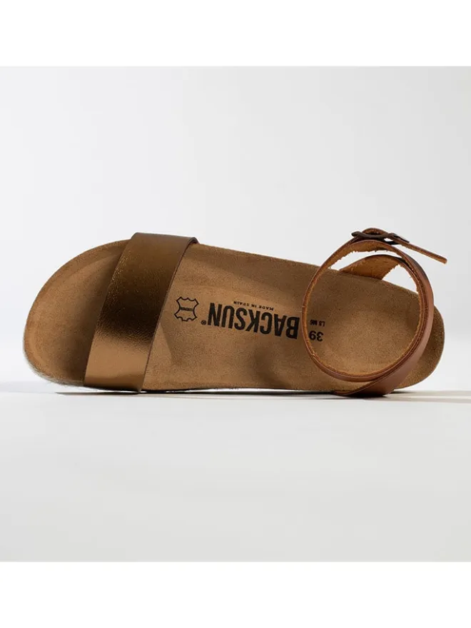 Leder-Sandalen "Junin" in Hellbraun/ Gold>BACKSUN Online