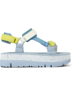 Leder-Sandaletten in Hellblau/ Gelb/ Weiß><noscript><img width=