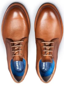 Leder-Schnürschuhe in Hellbraun><noscript><img width=