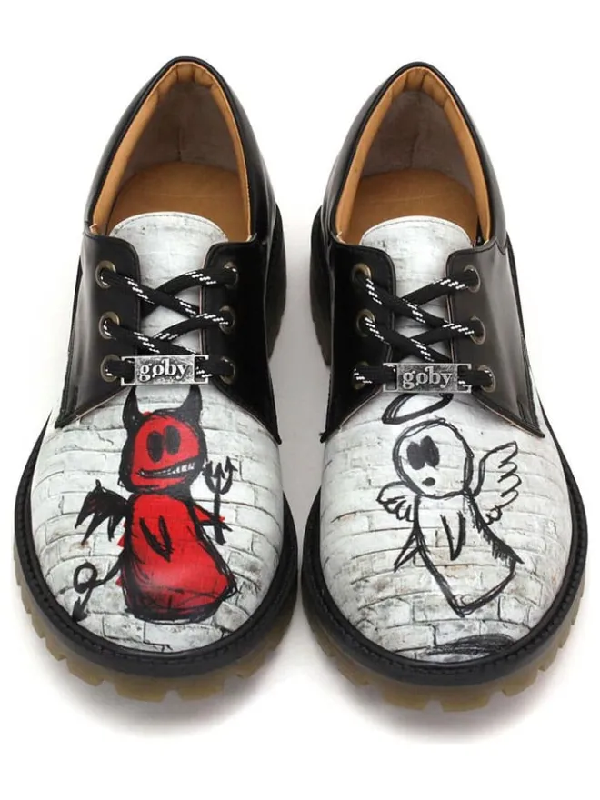 Goby Schnürschuhe^Leder-Schnürschuhe in Schwarz/ Weiß/ Rot
