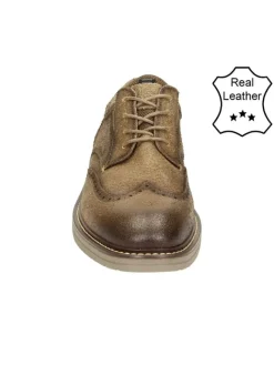Leder-Schnürschuhe in Taupe><noscript><img width=