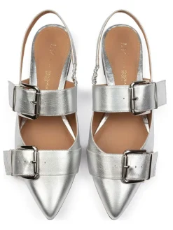 Leder-Slingballerinas in Silber><noscript><img width=