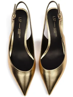 Leder-Slingpumps in Gold><noscript><img width=