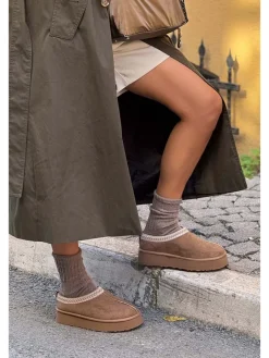 Leder-Slipper in Braun><noscript><img width=