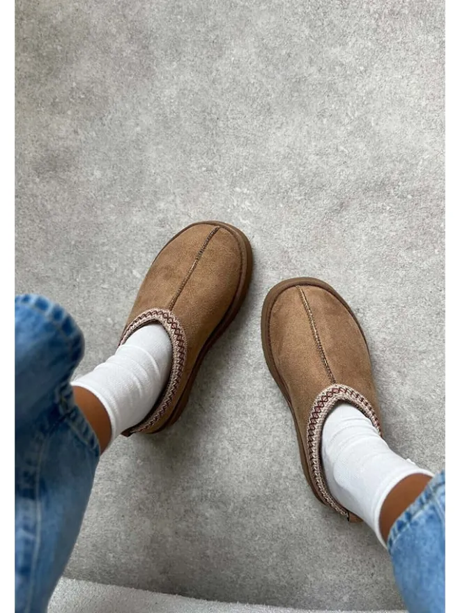 Leder-Slipper in Braun>trendyol Sale