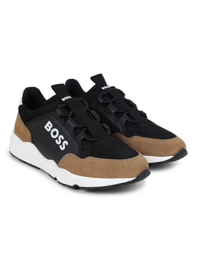 Hugo Boss Kids Halbschuhe·Slipper^Leder-Slipper in Schwarz/ Hellbraun