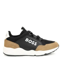 Hugo Boss Kids Halbschuhe·Slipper^Leder-Slipper in Schwarz/ Hellbraun
