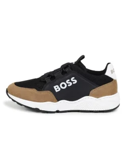 Hugo Boss Kids Halbschuhe·Slipper^Leder-Slipper in Schwarz/ Hellbraun