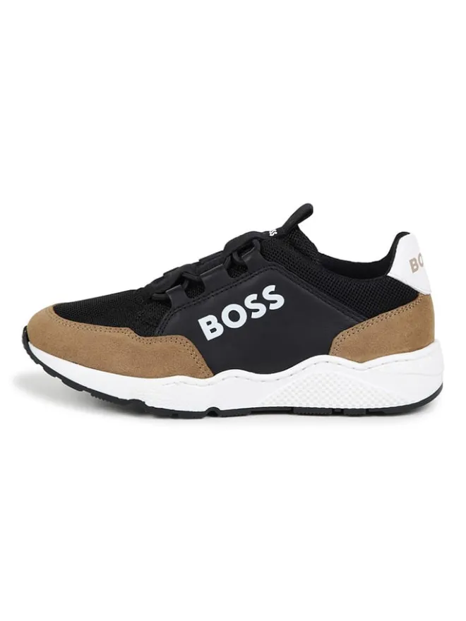 Hugo Boss Kids Halbschuhe·Slipper^Leder-Slipper in Schwarz/ Hellbraun