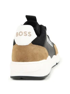 Hugo Boss Kids Halbschuhe·Slipper^Leder-Slipper in Schwarz/ Hellbraun