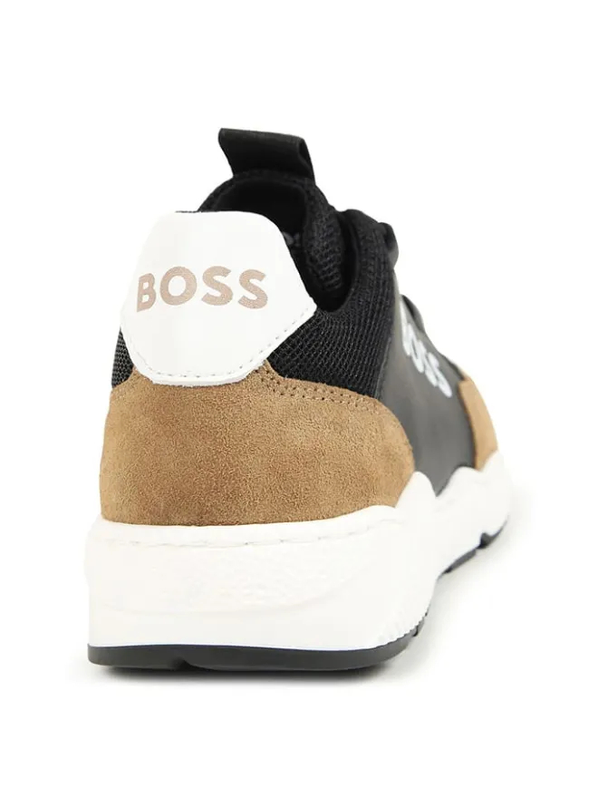 Hugo Boss Kids Halbschuhe·Slipper^Leder-Slipper in Schwarz/ Hellbraun