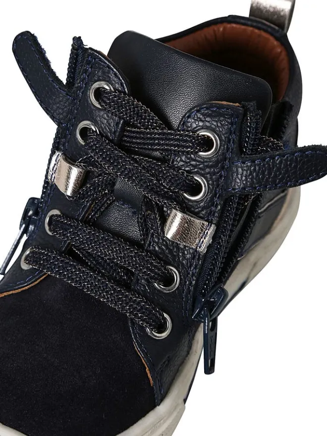 vertbaudet Sneakers·Sneakers High^Leder-Sneakers in Dunkelblau/ Schwarz/ Silber
