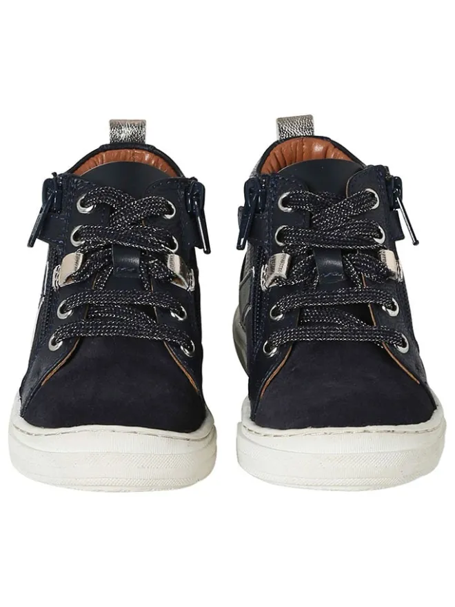 vertbaudet Sneakers·Sneakers High^Leder-Sneakers in Dunkelblau/ Schwarz/ Silber