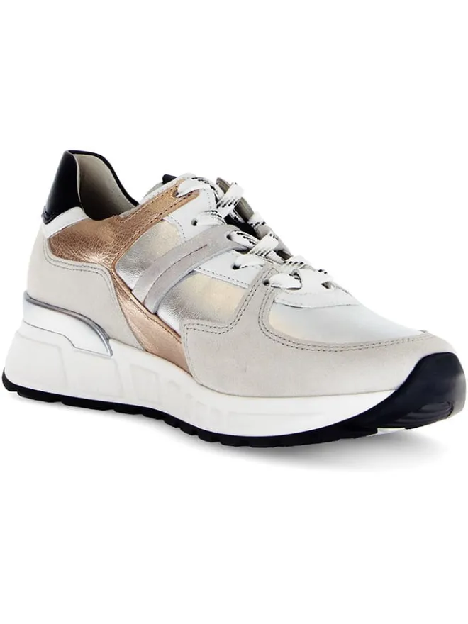 Gabor Schnürschuhe^Leder-Sneakers in Grau/ Beige/ Silber