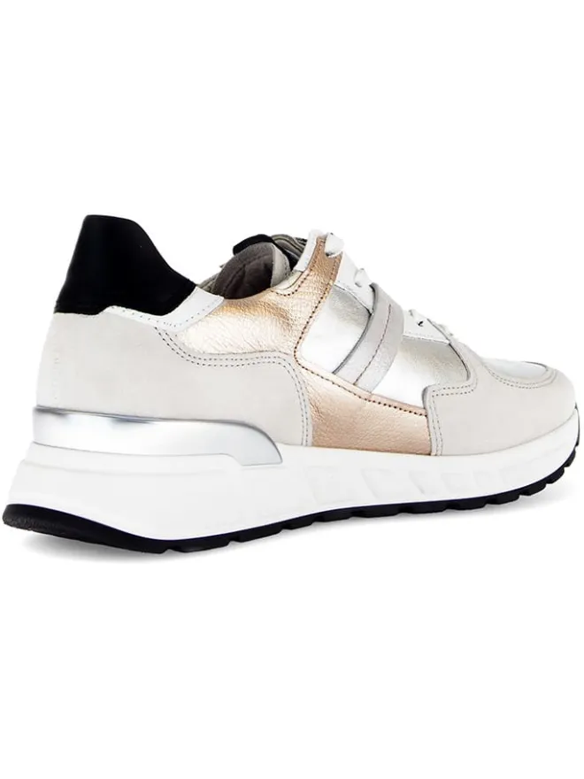 Gabor Schnürschuhe^Leder-Sneakers in Grau/ Beige/ Silber
