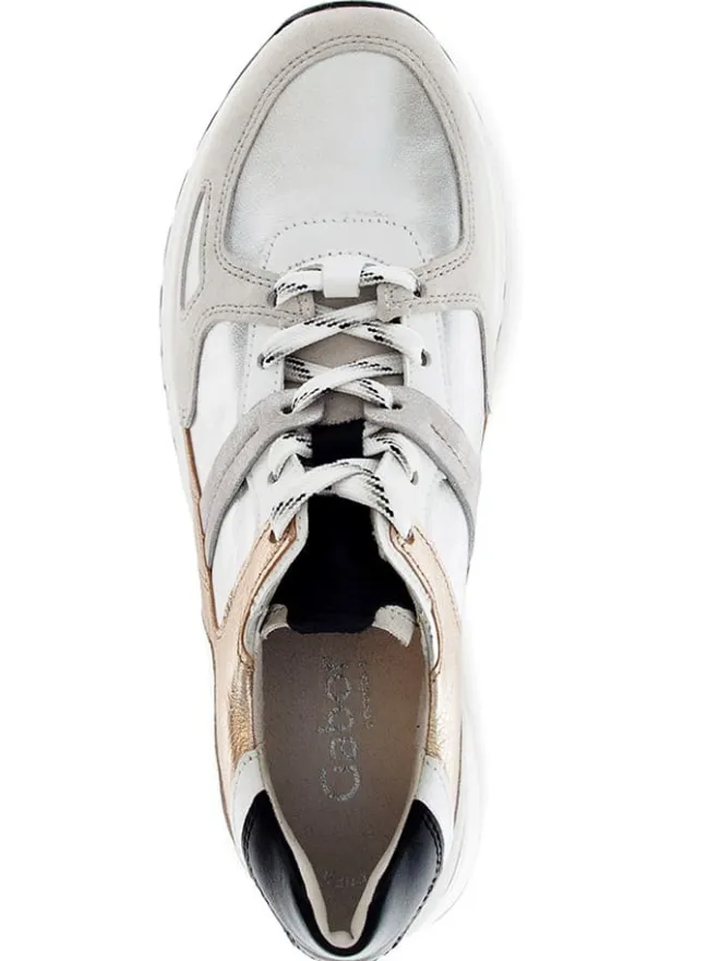 Gabor Schnürschuhe^Leder-Sneakers in Grau/ Beige/ Silber