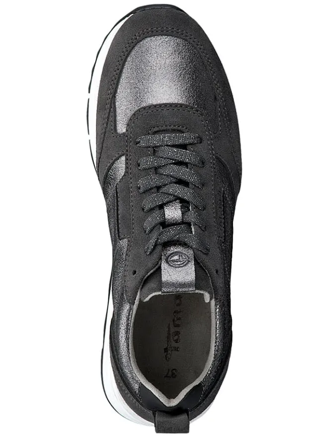 Tamaris Schnürschuhe^Leder-Sneakers in Schwarz/ Silber