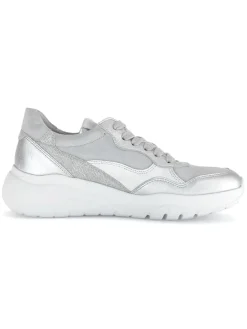 Leder-Sneakers in Silber/ Grau><noscript><img width=